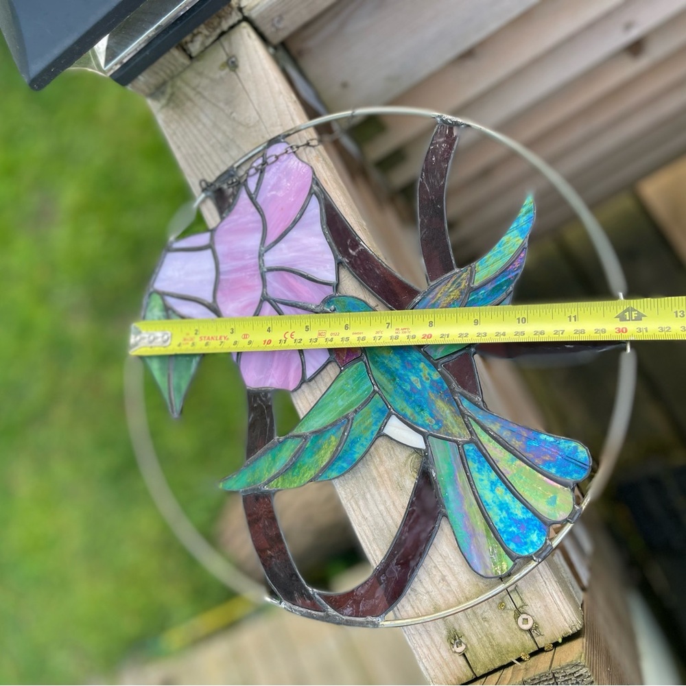 Stained Glass Hummingbird and Flower Art - Picture 5 of 6
